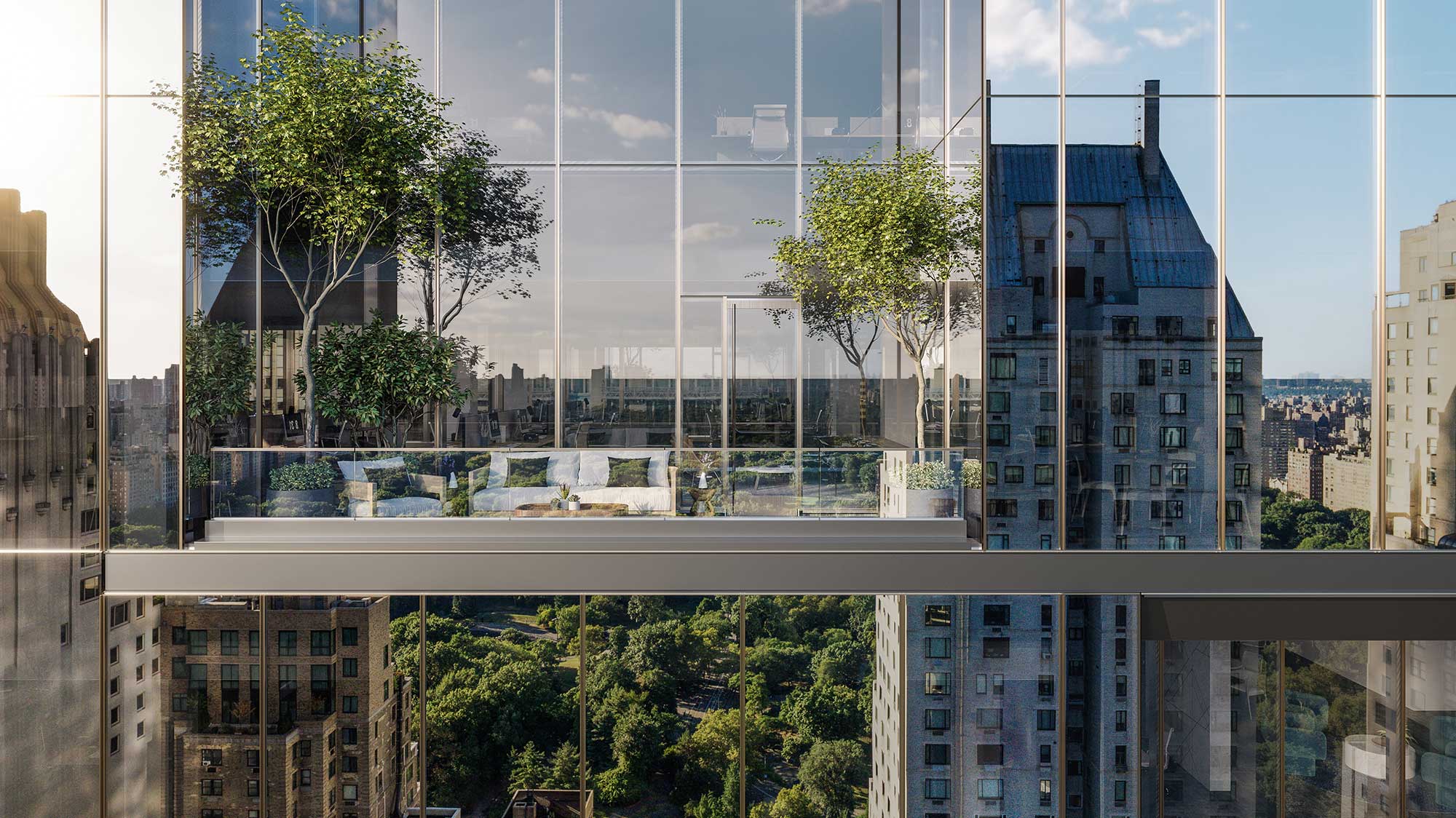 3d rendering of a stunning glass facade reflecting a city scape