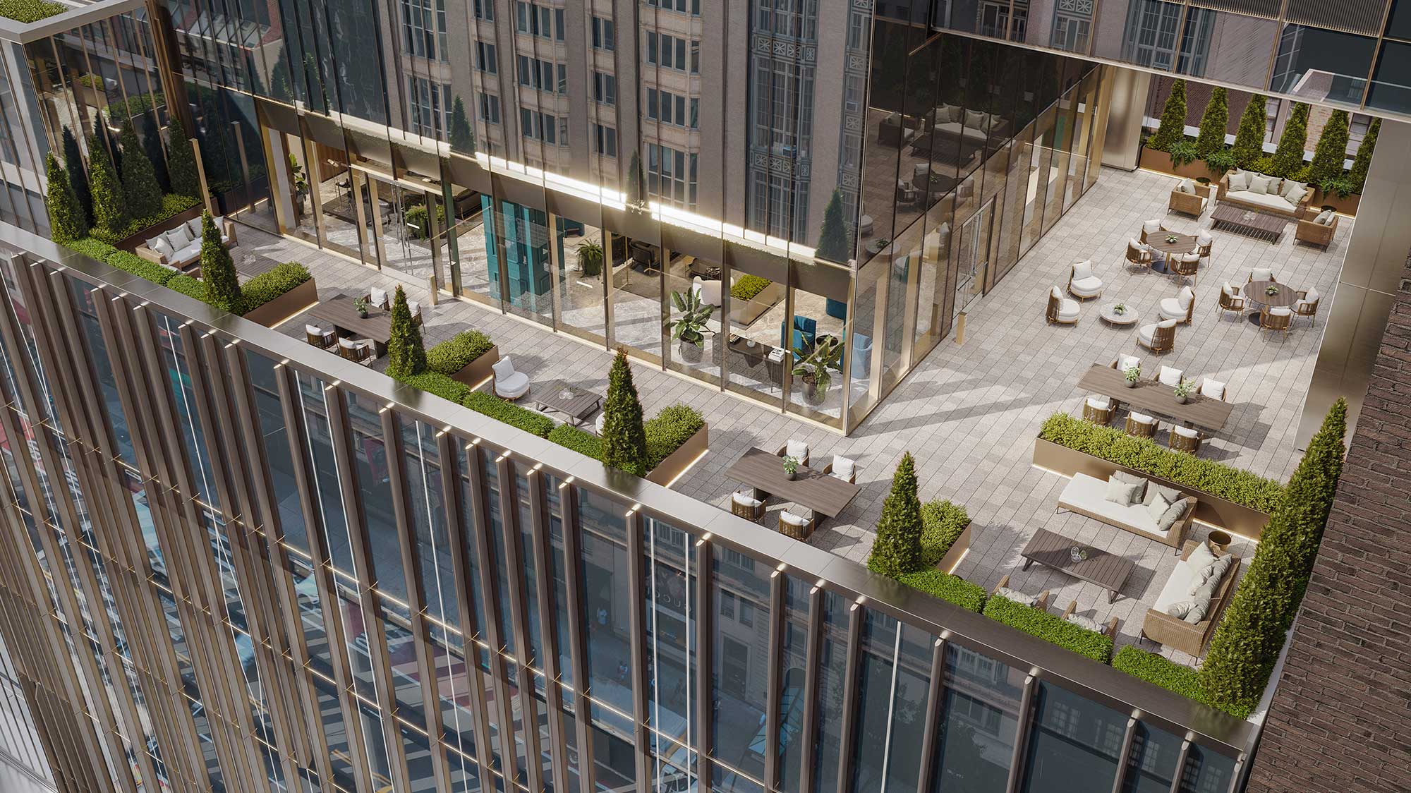 3d rendering of a gorgeous outdoor office building terrace