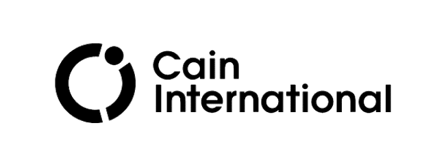 Black and white Cain International logo