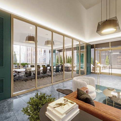 3d rendering of a premium luxury office glass conference room