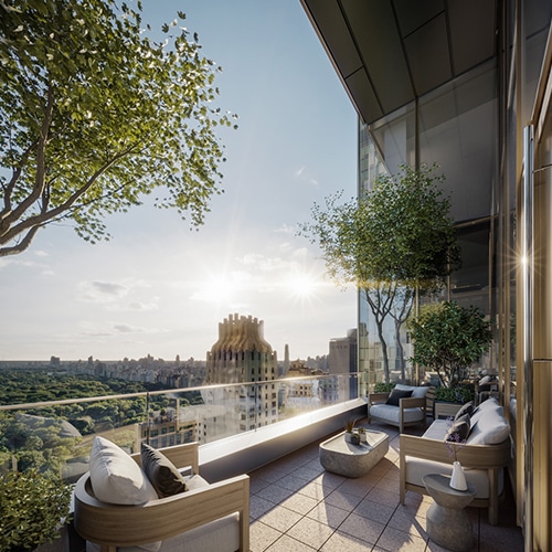 3d rendering of a glass private office terrace in New York City